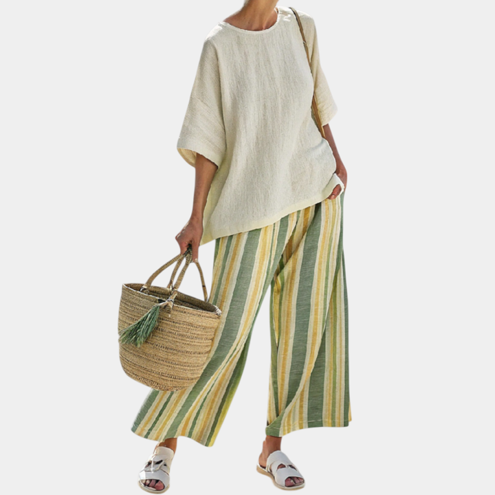 Caterina | Haut Sophistiqué Et Pantalon À Rayures