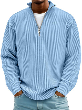DELACROIX | PULL CLASSIQUE EN MAILLE CÔTELÉE DEMI-ZIP POUR HOMME