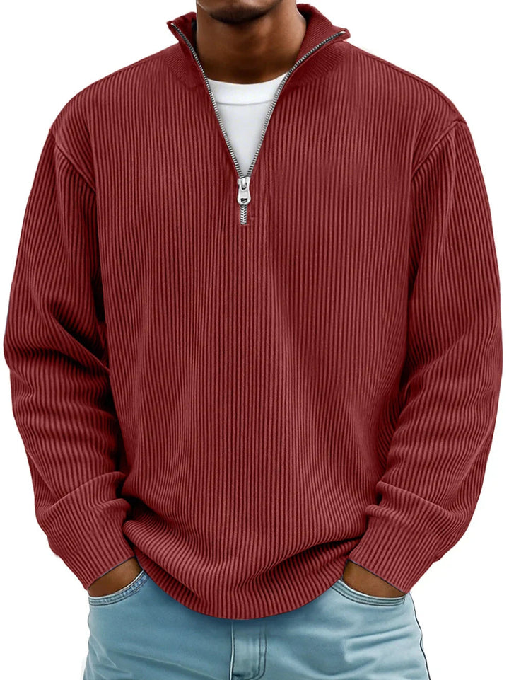 DELACROIX | PULL CLASSIQUE EN MAILLE CÔTELÉE DEMI-ZIP POUR HOMME