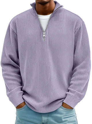 DELACROIX | PULL CLASSIQUE EN MAILLE CÔTELÉE DEMI-ZIP POUR HOMME