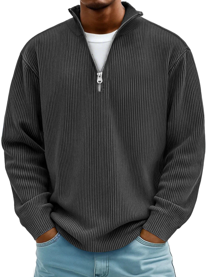 DELACROIX | PULL CLASSIQUE EN MAILLE CÔTELÉE DEMI-ZIP POUR HOMME