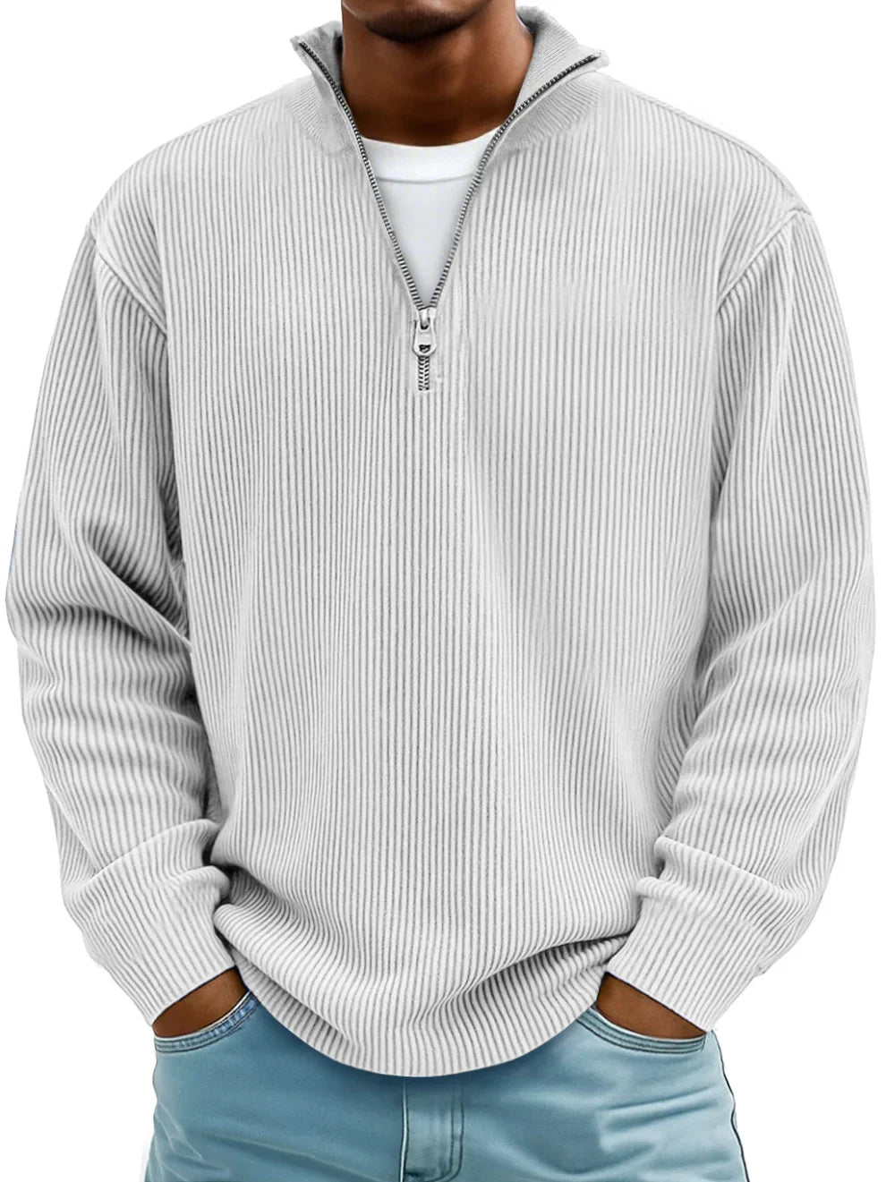 DELACROIX | PULL CLASSIQUE EN MAILLE CÔTELÉE DEMI-ZIP POUR HOMME