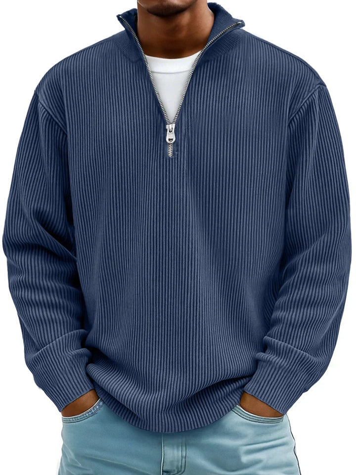 DELACROIX | PULL CLASSIQUE EN MAILLE CÔTELÉE DEMI-ZIP POUR HOMME