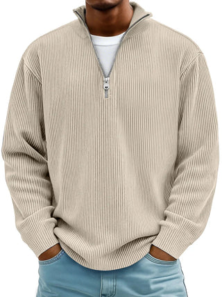 DELACROIX | PULL CLASSIQUE EN MAILLE CÔTELÉE DEMI-ZIP POUR HOMME