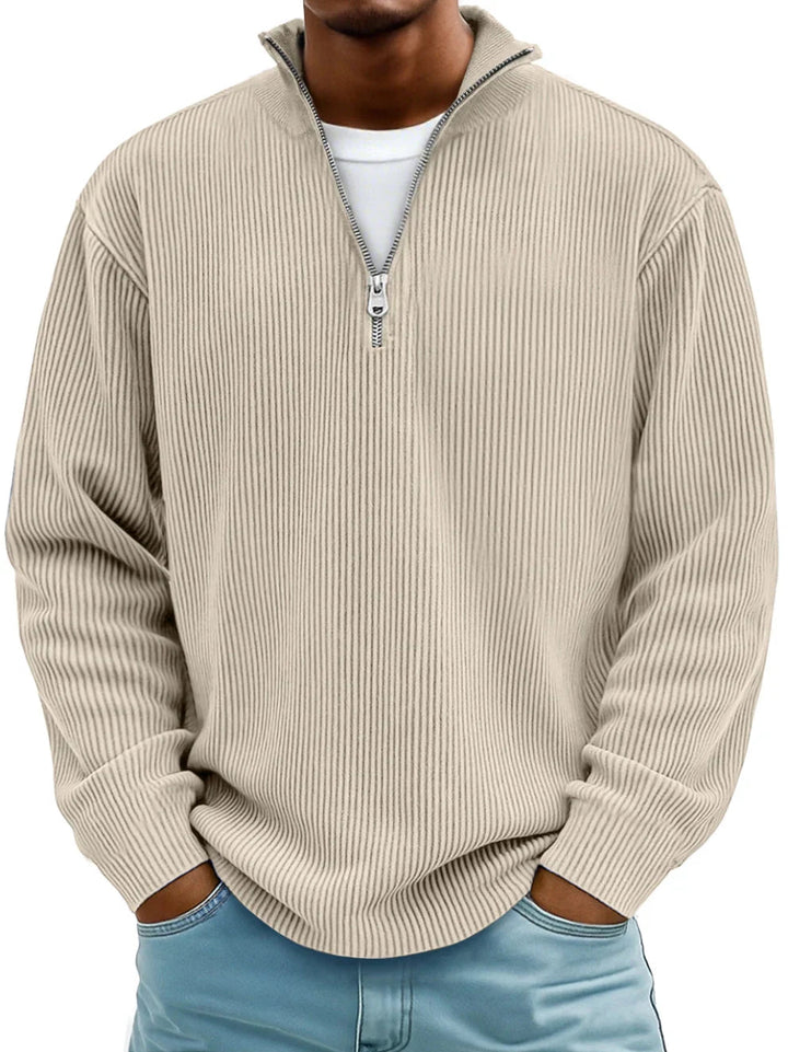 DELACROIX | PULL CLASSIQUE EN MAILLE CÔTELÉE DEMI-ZIP POUR HOMME