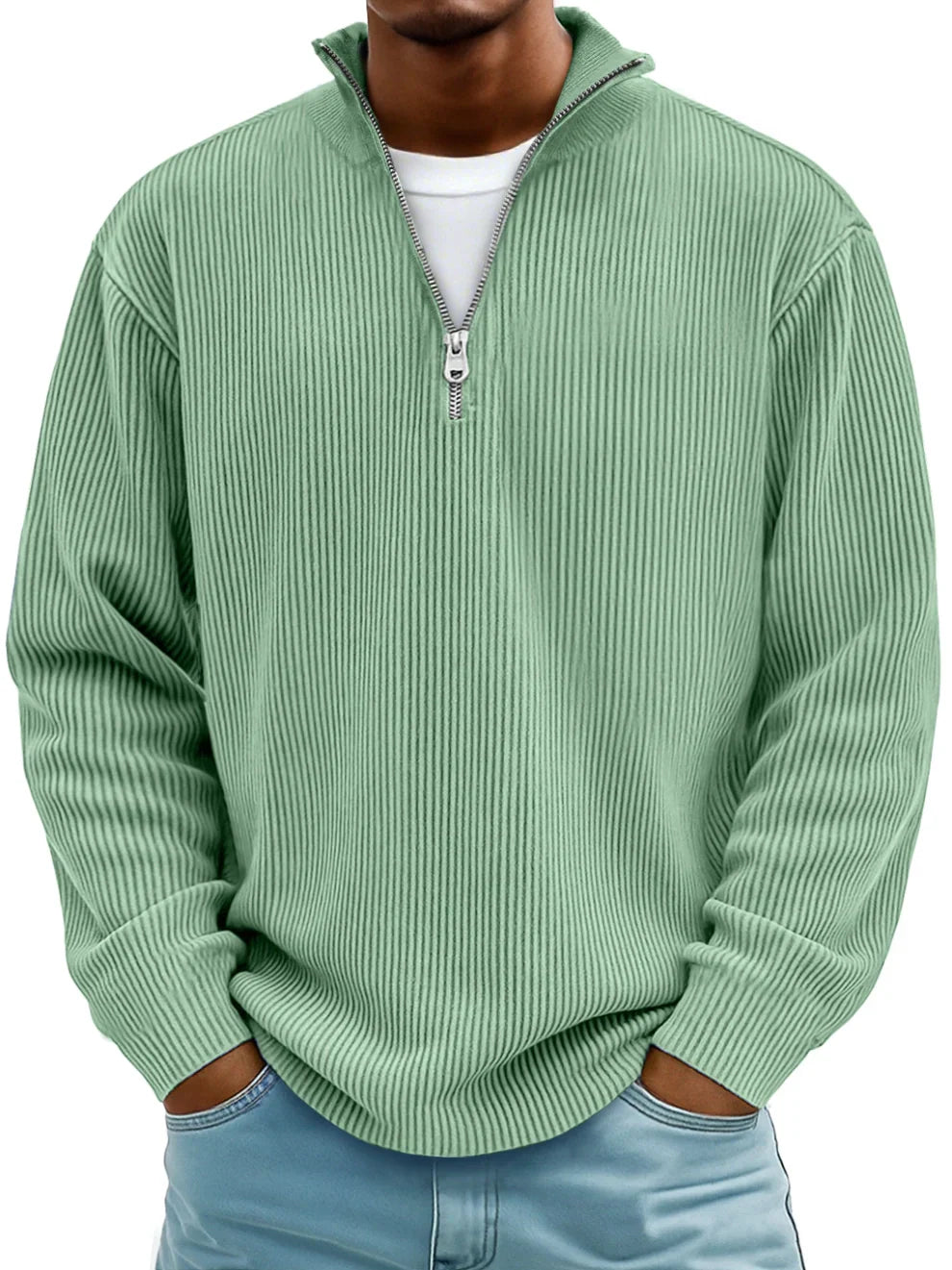 DELACROIX | PULL CLASSIQUE EN MAILLE CÔTELÉE DEMI-ZIP POUR HOMME