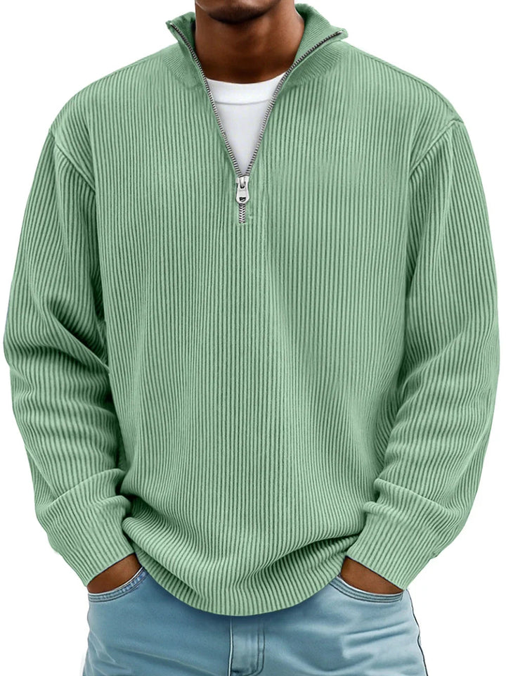 DELACROIX | PULL CLASSIQUE EN MAILLE CÔTELÉE DEMI-ZIP POUR HOMME