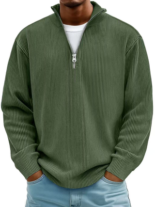 DELACROIX | PULL CLASSIQUE EN MAILLE CÔTELÉE DEMI-ZIP POUR HOMME