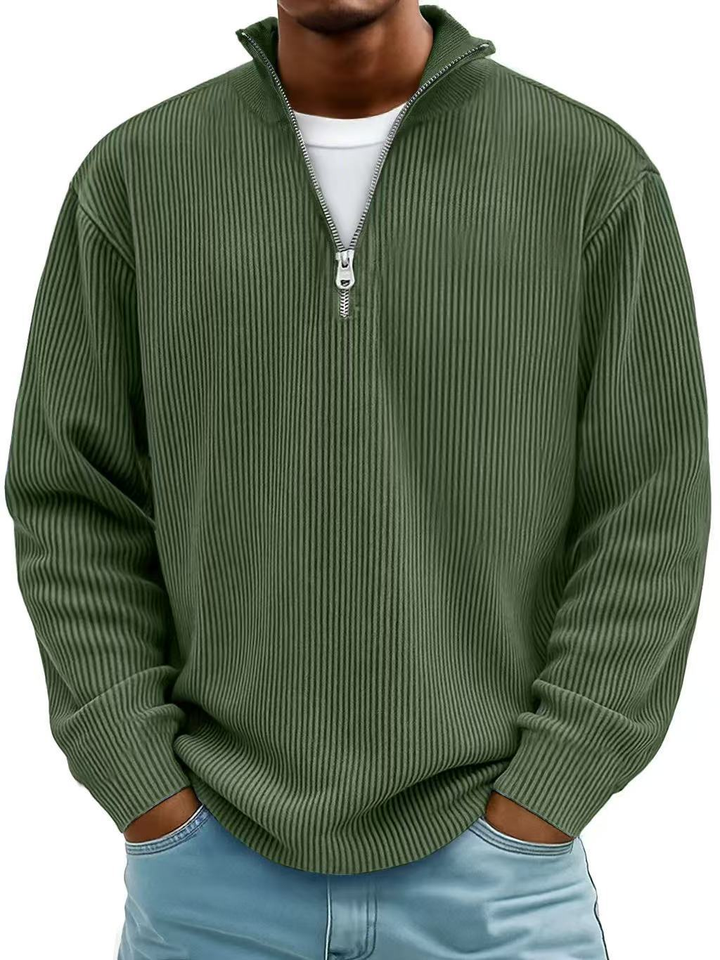 DELACROIX | PULL CLASSIQUE EN MAILLE CÔTELÉE DEMI-ZIP POUR HOMME