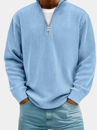 DELACROIX | PULL CLASSIQUE EN MAILLE CÔTELÉE DEMI-ZIP POUR HOMME